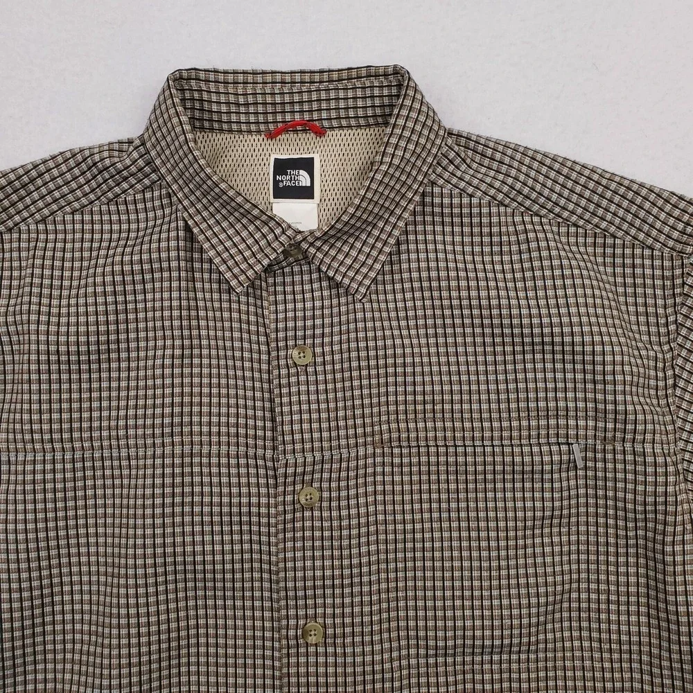 North Face Shirt Mens Medium Brown Check Outdoor Preppy Button Front
